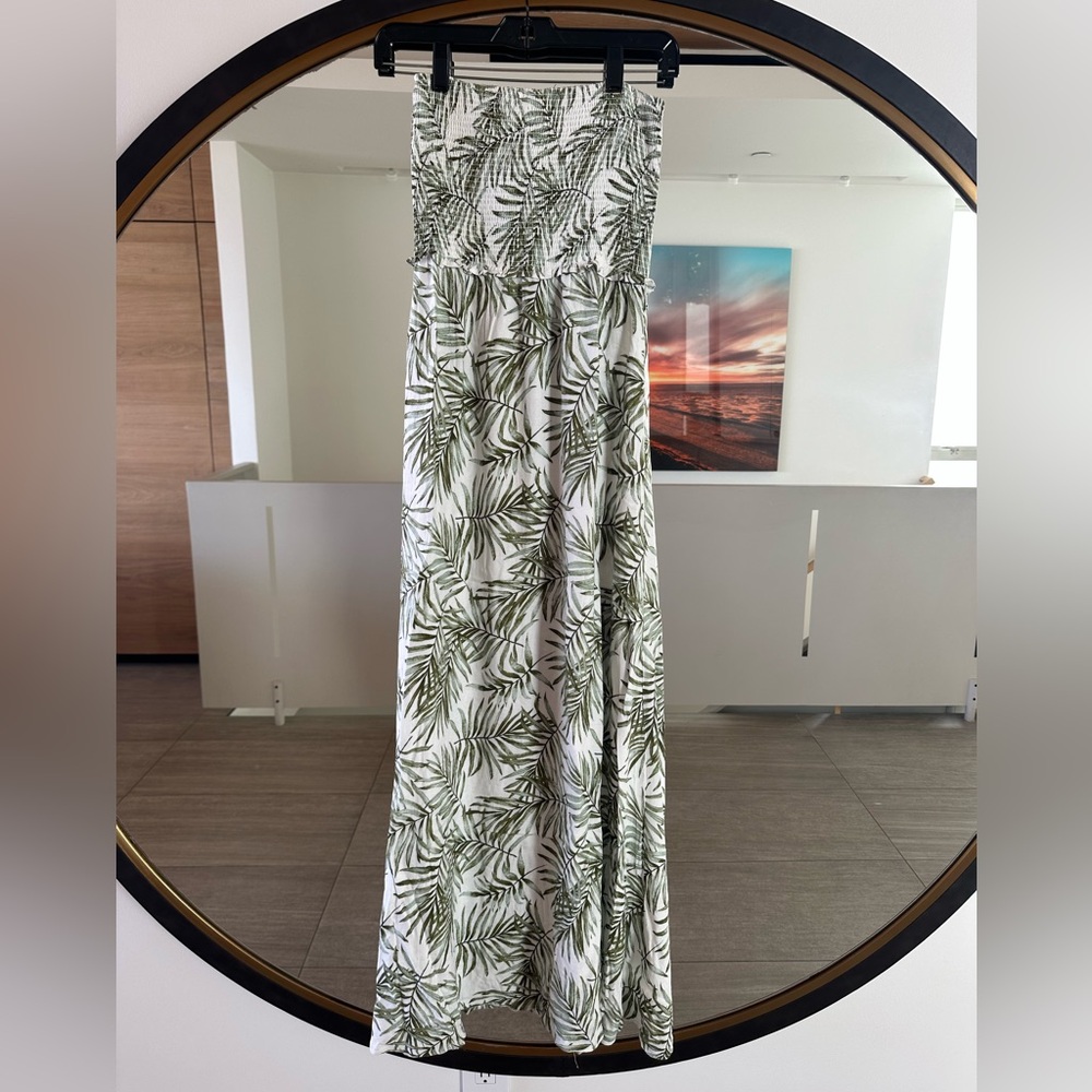 Women's Tropical Print Strapless Maxi Dress